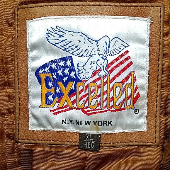 VTG Excelled Tan Genuine leather bomber jacket Distressed Zipper Pockets mens XL - Picture 6 of 12